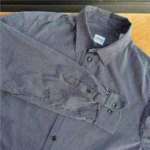 Armani Collezioni Navy White Stripes Button Up Dress Shirt Mens Size Large